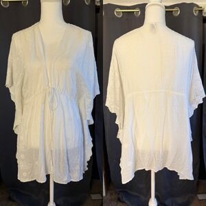 Blue Rain Francescas White Embroidered Swiss Dot Kimono Cover Up small